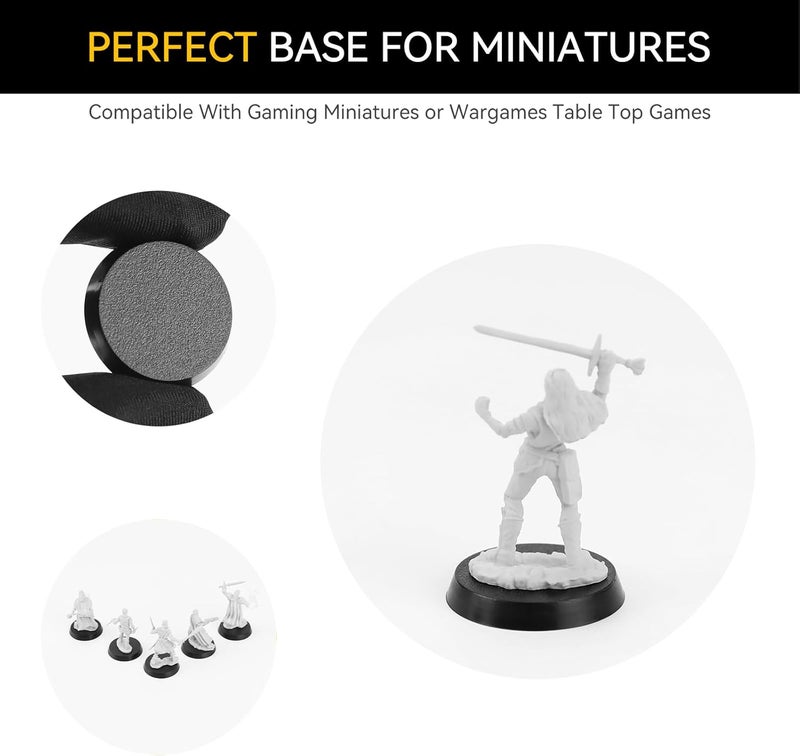 FIGURESLAB Store 100PCS 28.5mm/1.12inch Textured Plastic Black Round Miniature Bases, Model Base for Gaming Miniatures or Wargames Table Top Games - Image 3